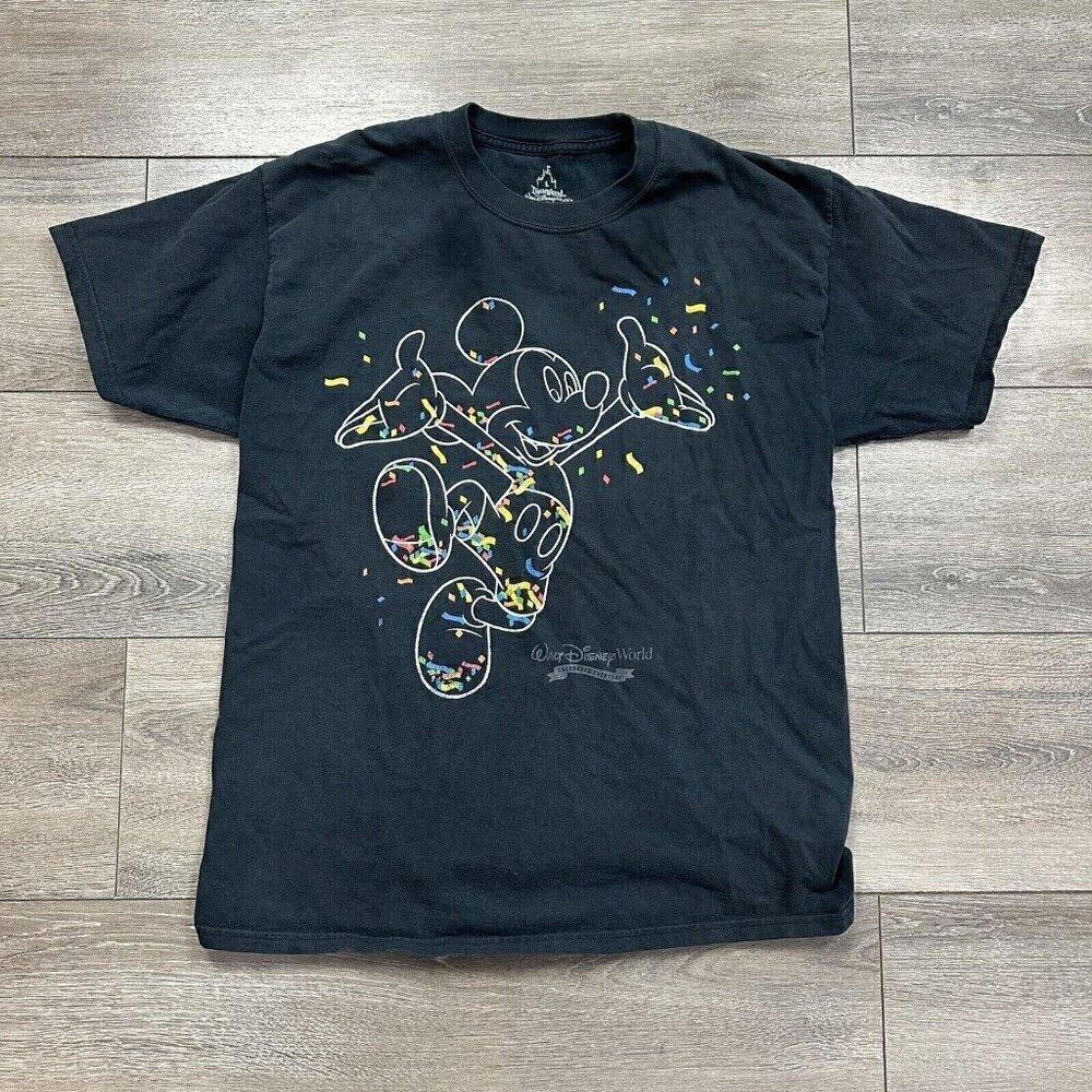 Mickey Mouse Confetti T Shirt Size L Cotton Walt Disney World Disneyland Black